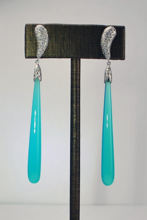 Aqua Chalcedony & Diamond Earrings
