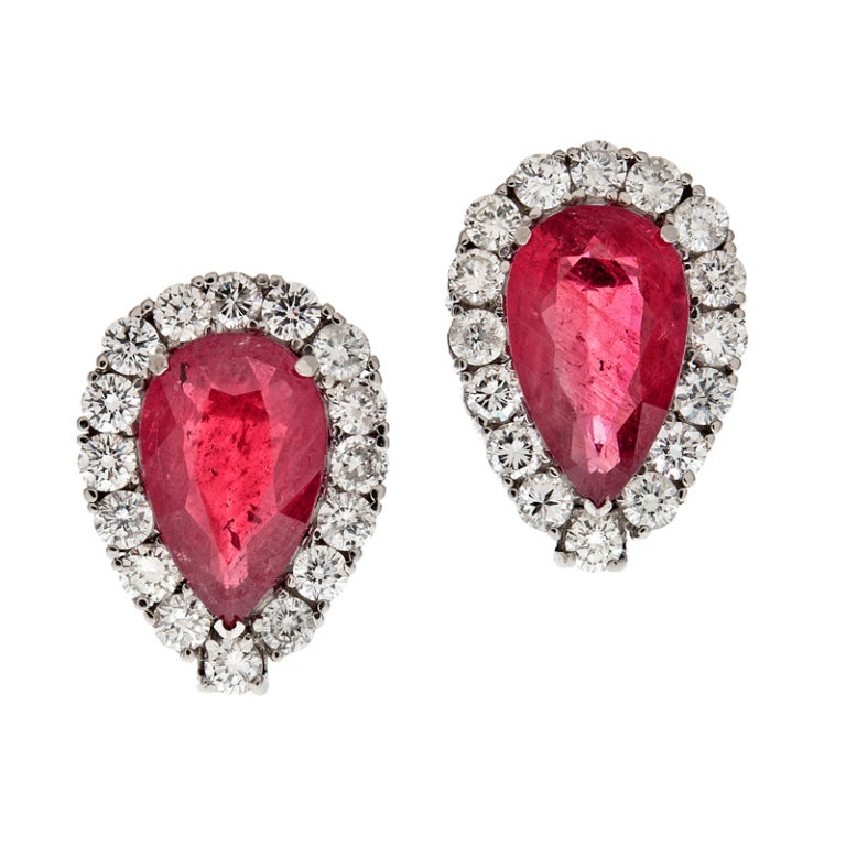 Women's Ruby Diamond Platinum Modular Design Earrings