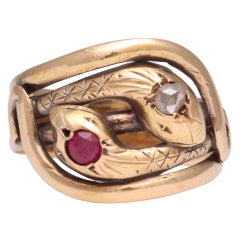 Antique Victorian Diamond Ruby Gold Double-Snake Ring