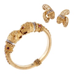 LALAOUNIS Greek Ruby Diamond Bracelet and Earrings Suite