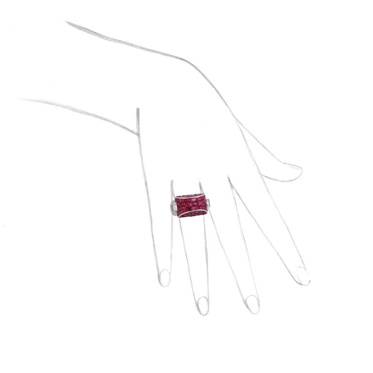 Women's An Art Deco Invisibly-Set Ruby Ring. For Sale