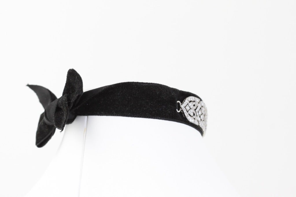 Visit MatterLA.com for more jewelry and accessories.

This breathtaking Edwardian diamond choker can be worn several different ways. We purchased the piece as it is now; mounted on a lovely piece of black velvet and black lace. (If you took it to