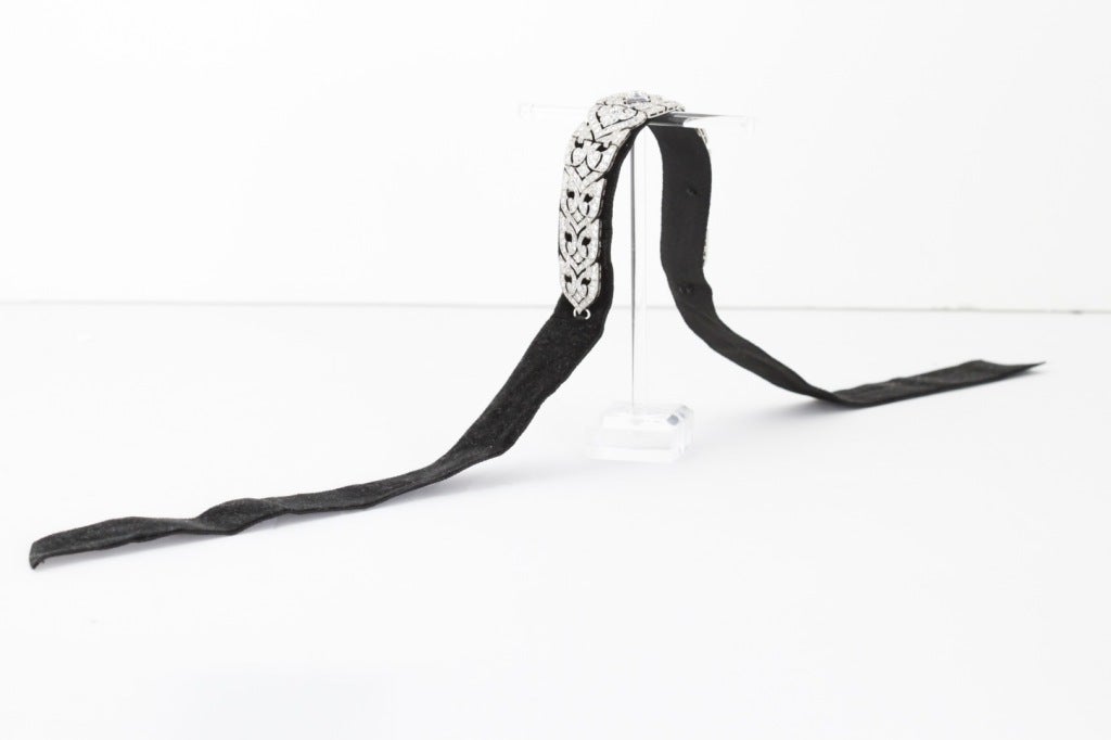 Art Deco The Age of the Vanderbilts Diamond Black Velvet Choker/Bracelet/Tiara For Sale