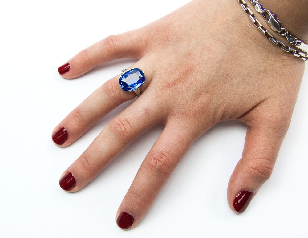Women's Fabulous Art Deco Sapphire Diamond Platinum Ring