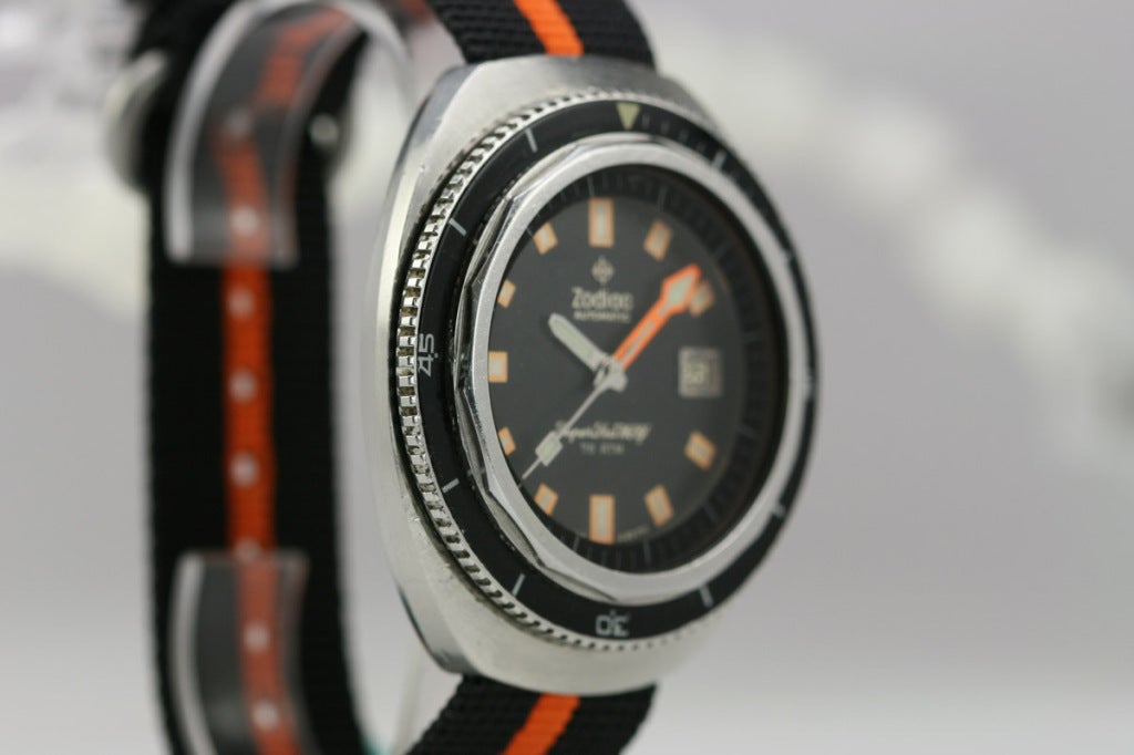 Men's Zodiac Stainless Steel Super Sea Wolf Dive Wristwatch c.1970's