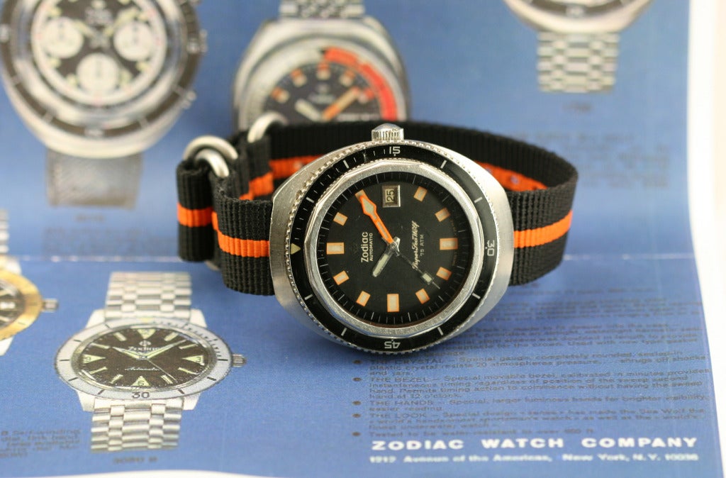 Zodiac Stainless Steel Super Sea Wolf Dive Wristwatch c.1970's 2