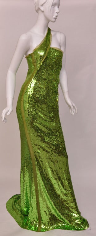 F/W 2004  TOM FORD for GUCCI GREEN SEQUINNED GOWN In Good Condition In Montgomery, TX
