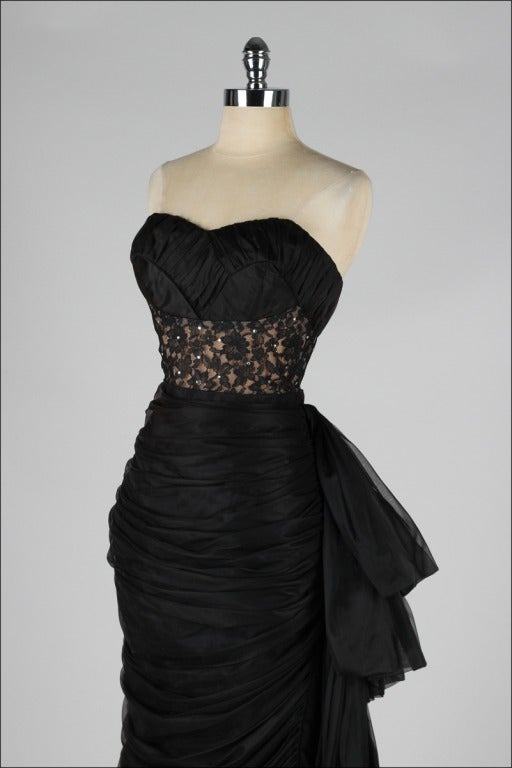 Vintage 1950's Lilli Diamond Black Chiffon Cocktail Dress 2