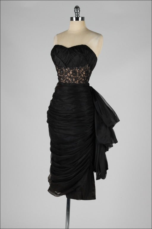 Vintage 1950's Lilli Diamond Black Chiffon Cocktail Dress 3