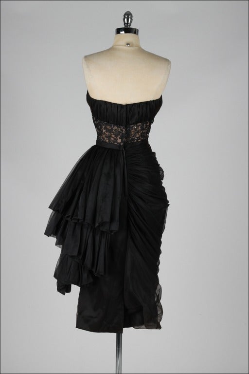 Vintage 1950's Lilli Diamond Black Chiffon Cocktail Dress 4