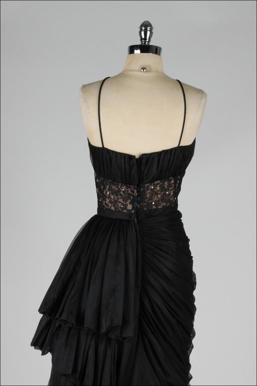Vintage 1950's Lilli Diamond Black Chiffon Cocktail Dress 5