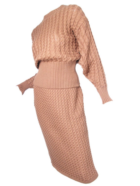 Wonderful Jaeger brown cable knit sweater and skirt.  Condition: Excellent. Skirt: 26