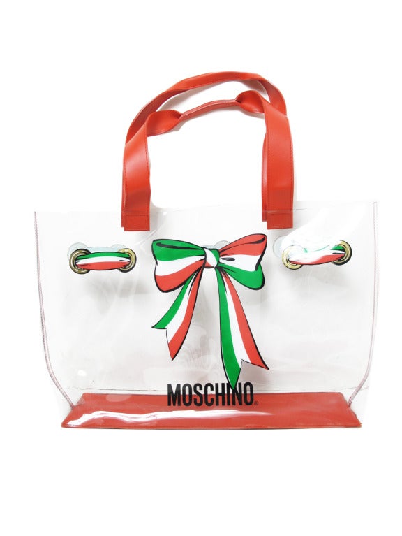 Moschino clear plastic tote bag.  Condition: Very good.  Possible promotional gift.