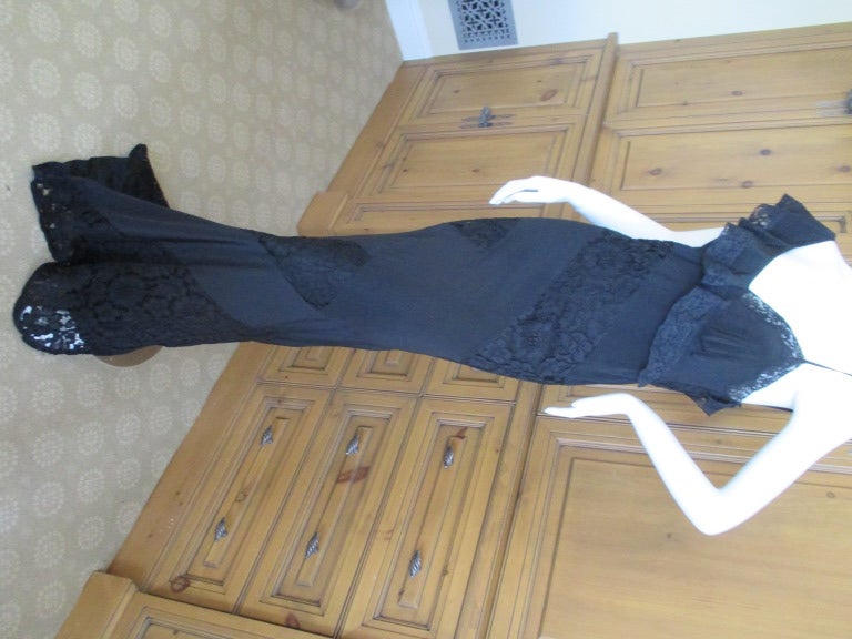 Moschino Elegant Bias Cut Black Dress with Lace Insert's 2