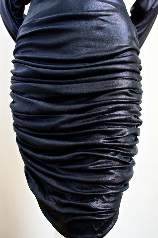 Black 1980's PATRICK KELLY slinky black ruched dress