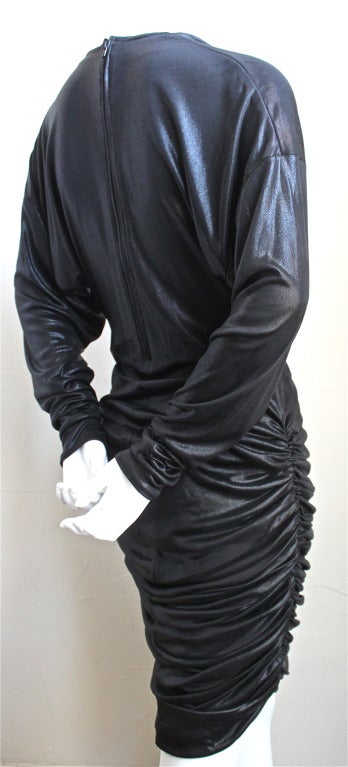 1980's PATRICK KELLY slinky black ruched dress In Excellent Condition In San Fransisco, CA