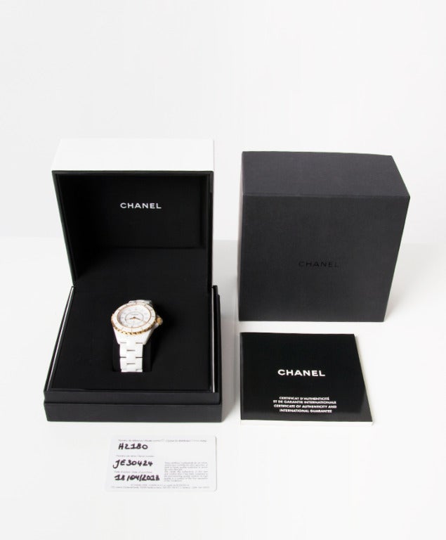 Contemporary Chanel J12 White Ceramic Diamond Watch H2180