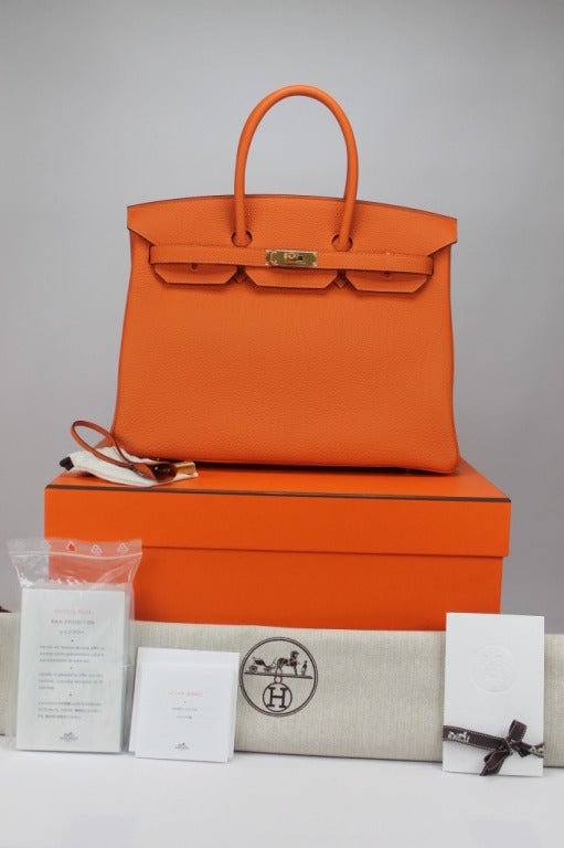 Birkin 35 on Togo Leather and Gold Hardware, Orange colour 3