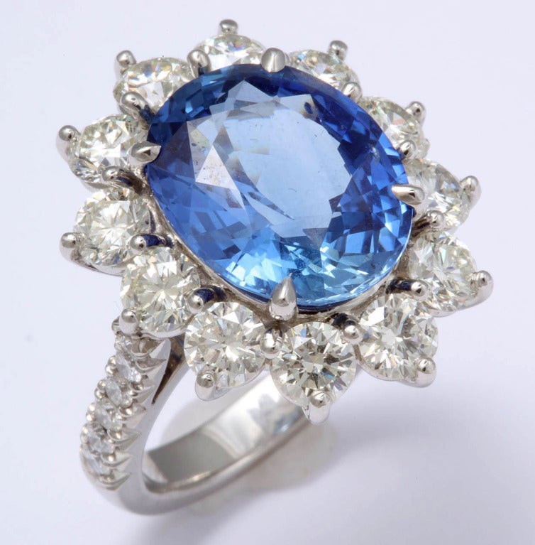 Diamond 9 ct Oval Sapphire Platinum Ring