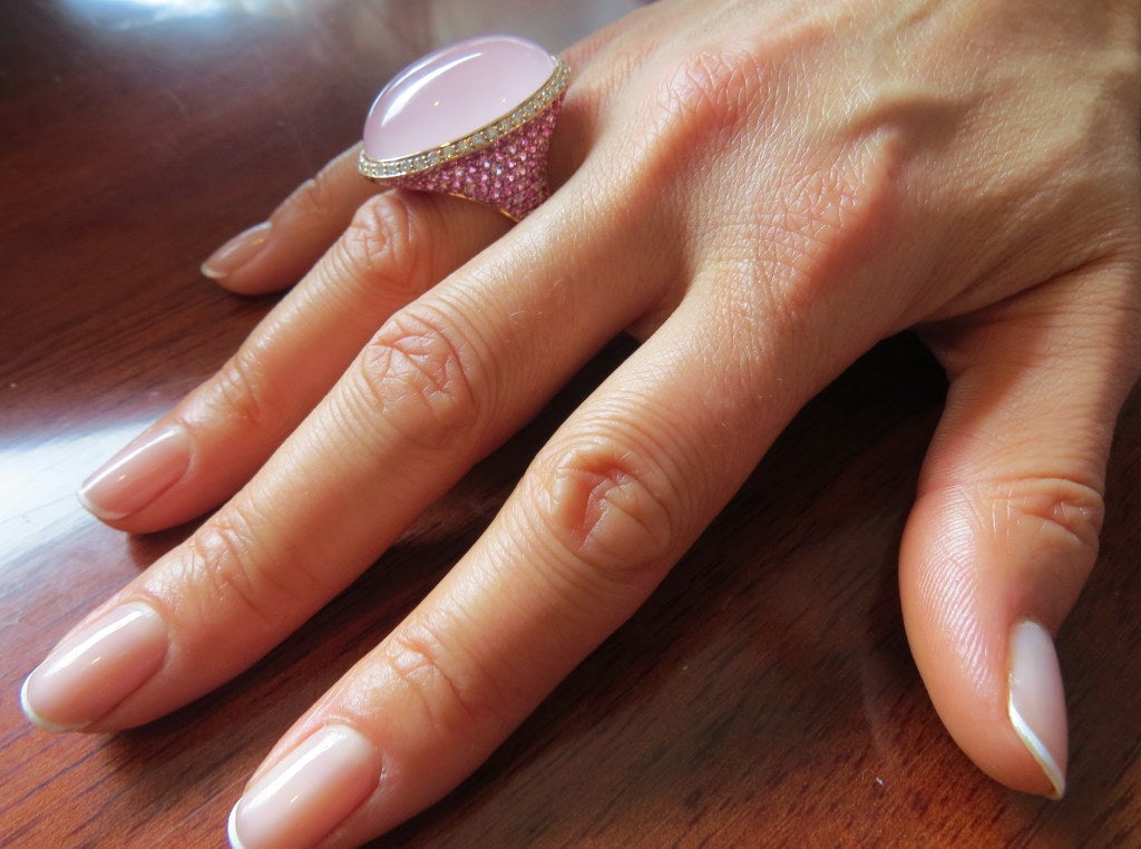 Modern Pink Sapphire Diamond Quartz Gold Ring 1