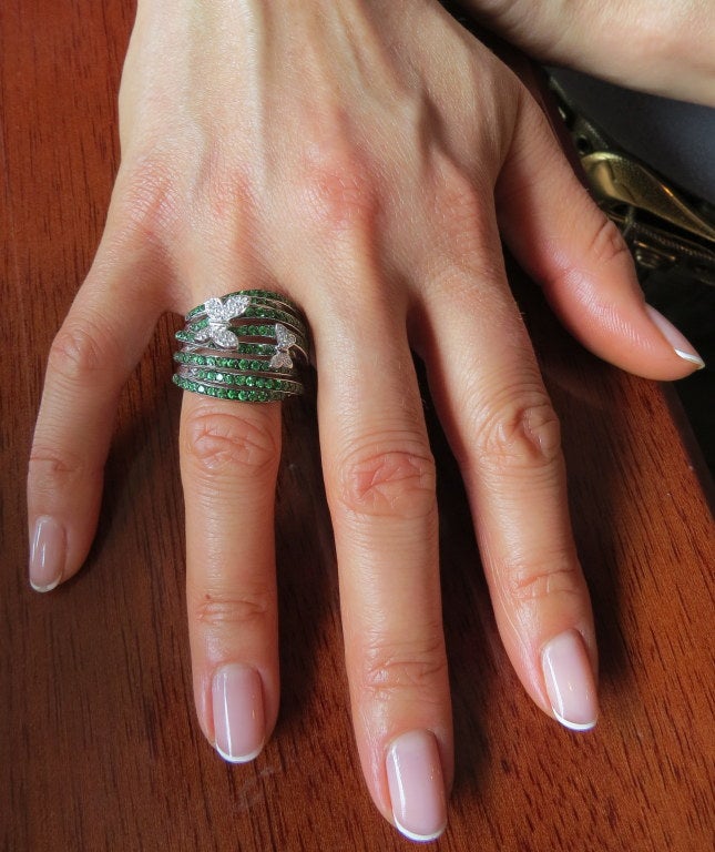 Women's Modern Tsavorite Diamond Gold Butterfly Ring