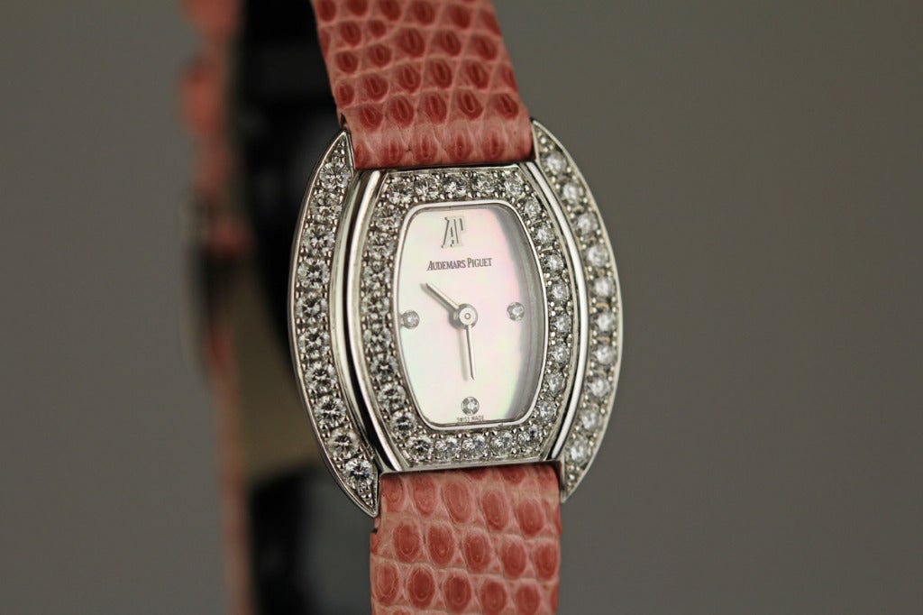 Audemars Piguet Lady's White Gold and Diamond Tonneau Wristwatch circa 2000 In Excellent Condition In Miami Beach, FL