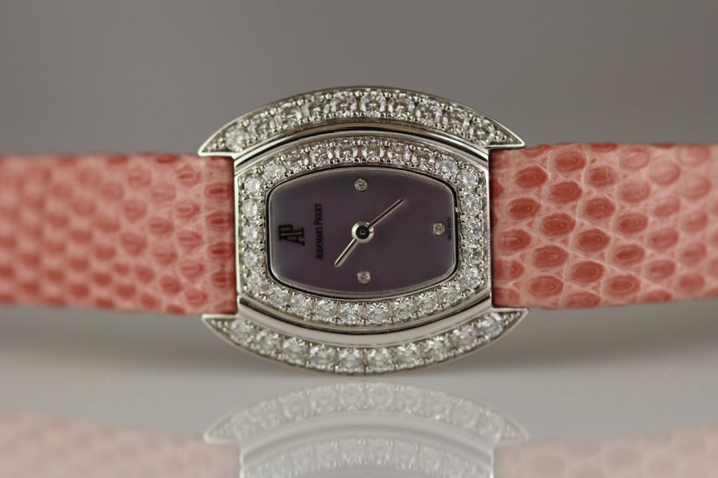 Audemars Piguet Lady's White Gold and Diamond Tonneau Wristwatch circa 2000 5