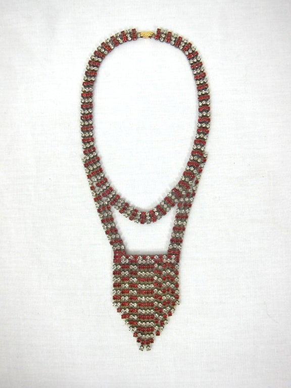 Featured is a fabulous clear and red Czech rhinestone necklace that we brought back from the Czech Republic on our recent buying trip.  It has wonderful styling v