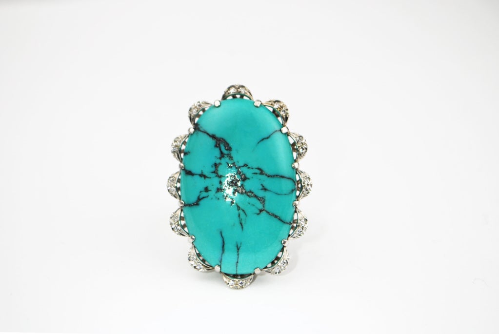 1970's Turquoise & Diamond Gold Ring