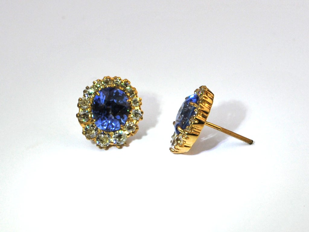 Blue Sapphire & Diamond Gold Earrings