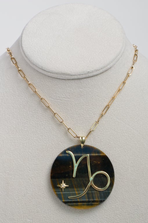 Gold and Tiger's Eye Capricorn Zodiac Charm with Diamond Star