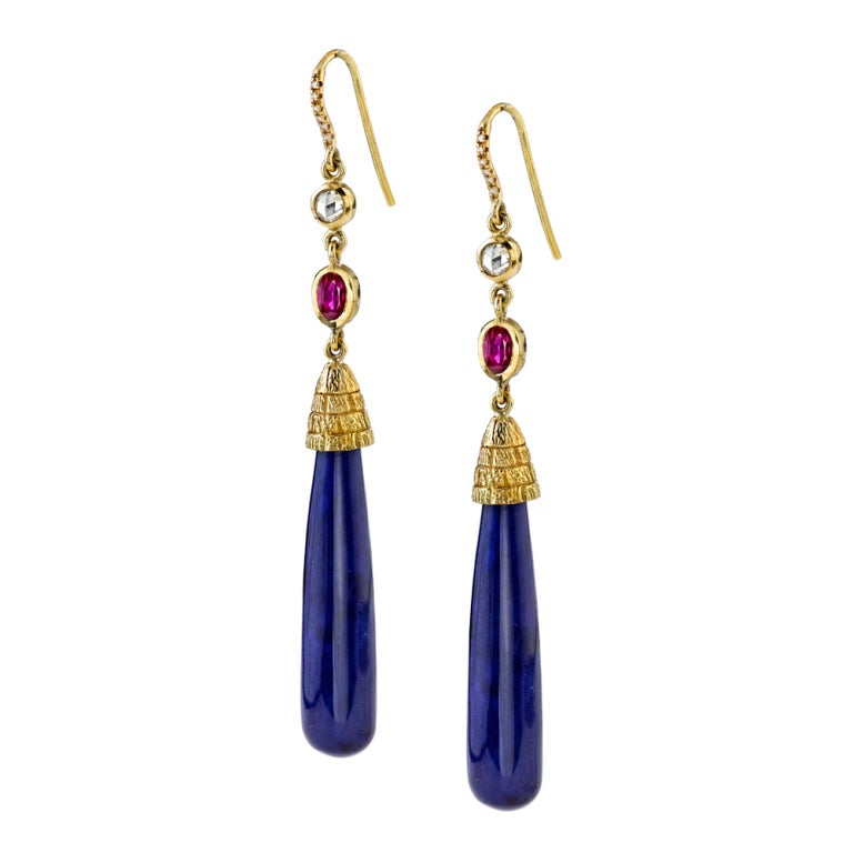 Lapis Long Drop Earrings For Sale