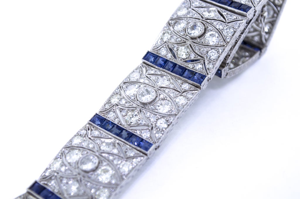 Art Deco Style Diamond and Sapphire Bracelet In New Condition In Newport Beach, CA