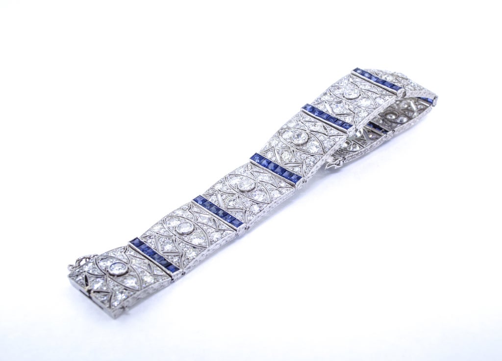 Women's Art Deco Style Diamond and Sapphire Bracelet
