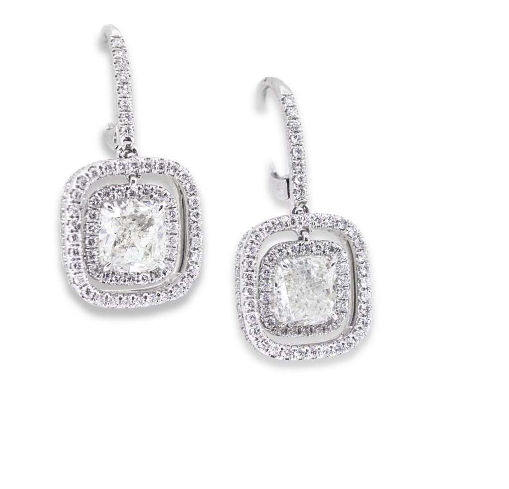 Cushion Cut Diamond Earrings﻿ In New Condition For Sale In Newport Beach, CA