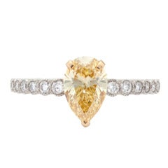 1.28ct Fancy Yellow Pear Cut Diamond Ring