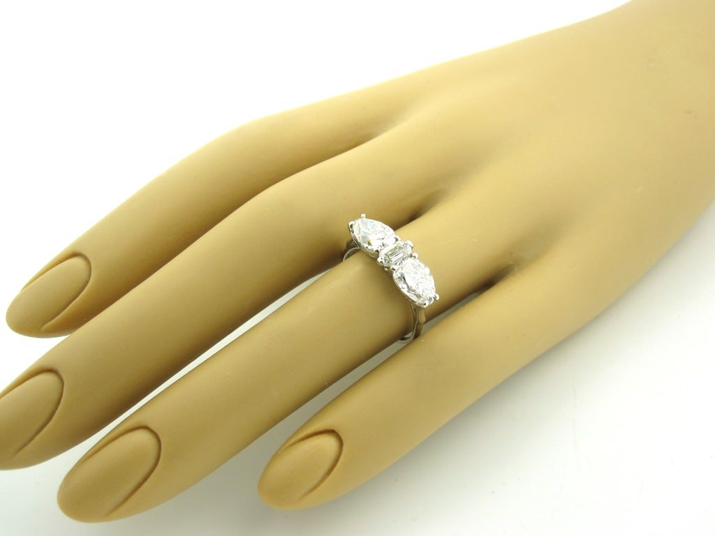 Unique Art Deco Diamond Platinum Three-Stone Engagement Ring 1