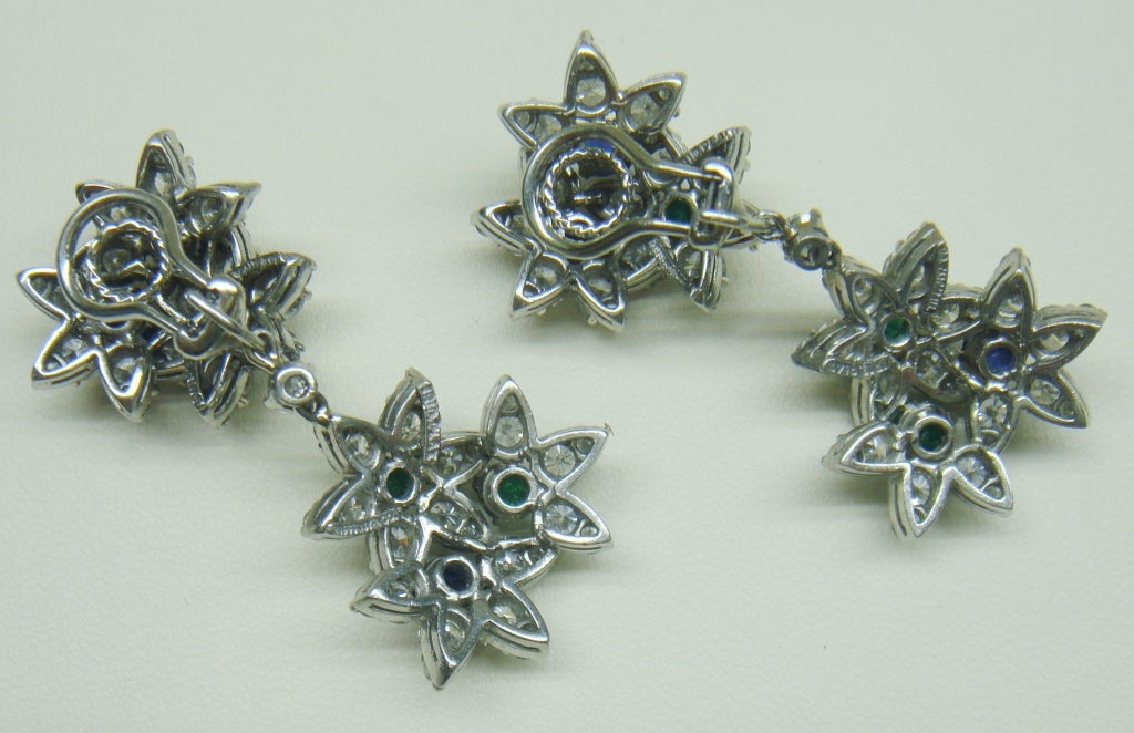Tiffany & Co Emerald Sapphire Diamond Flower Day Night Earrings For Sale 2
