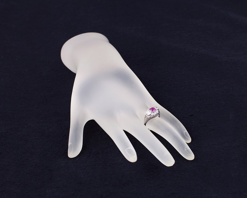 Unusual Art Deco Burmese Ruby Diamond Platinum Ring