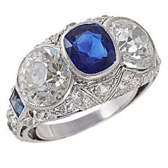 Edwardian Sapphire Diamond Platinum Ring 10