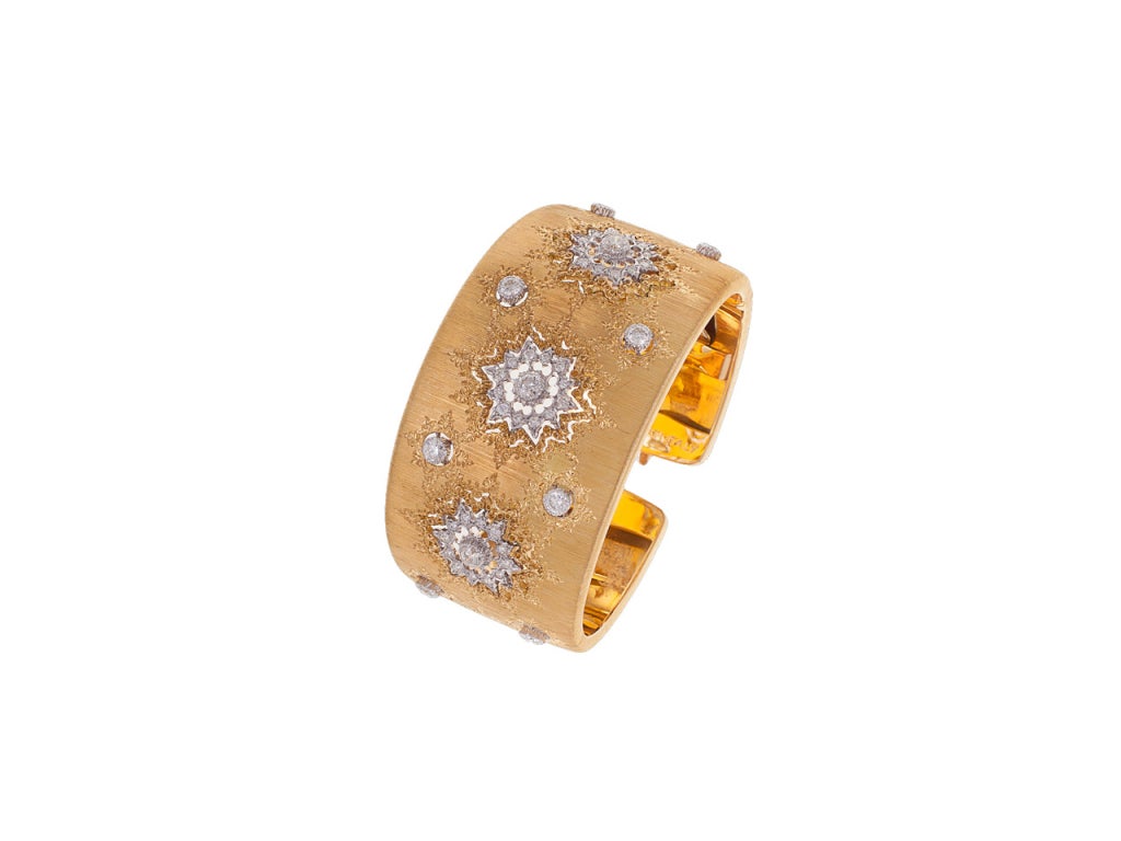 Contemporary Buccellati White and Yellow Gold Diamond Cuff Bracelet