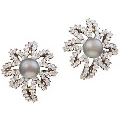 TIFFANY & CO. Diamond & Tahitian Pearl "Fireworks" Earclips