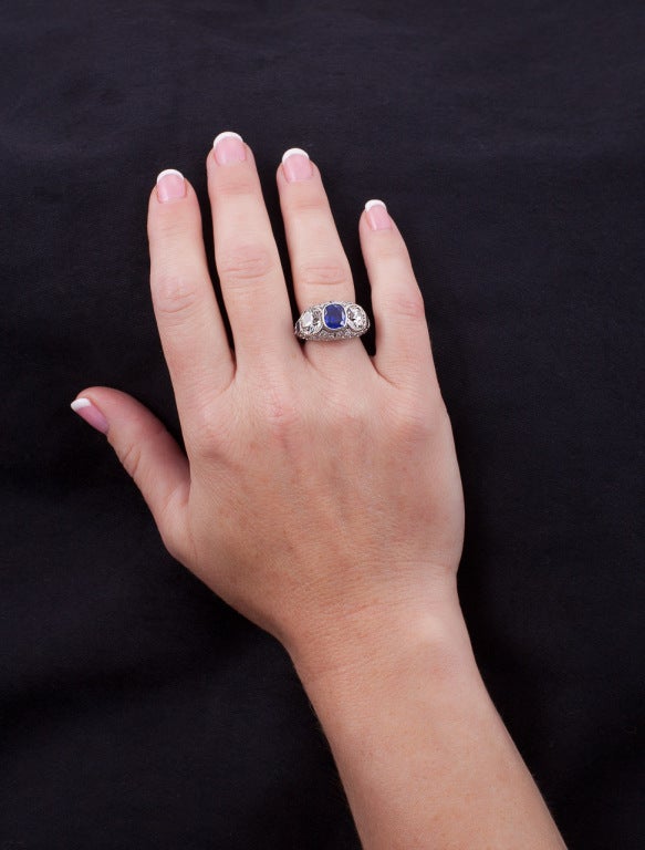 Art Deco 4.45 Carat Diamond, 1.45 Carat Sapphie & Platinum Ring In Excellent Condition In Calabasas, CA
