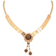 Retro Pink Gold &'Smoky Topaz Tassel Snake Necklace 6