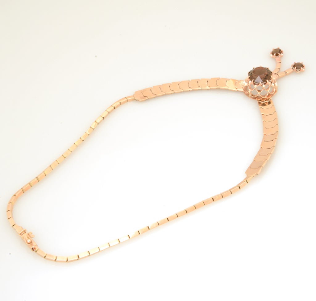 Retro Rose Gold and Smoky Topaz Tassel Snake Necklace 2