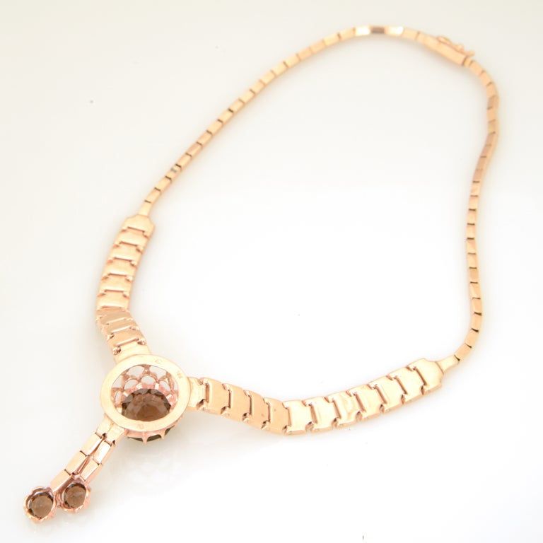 Retro Rose Gold and Smoky Topaz Tassel Snake Necklace 3