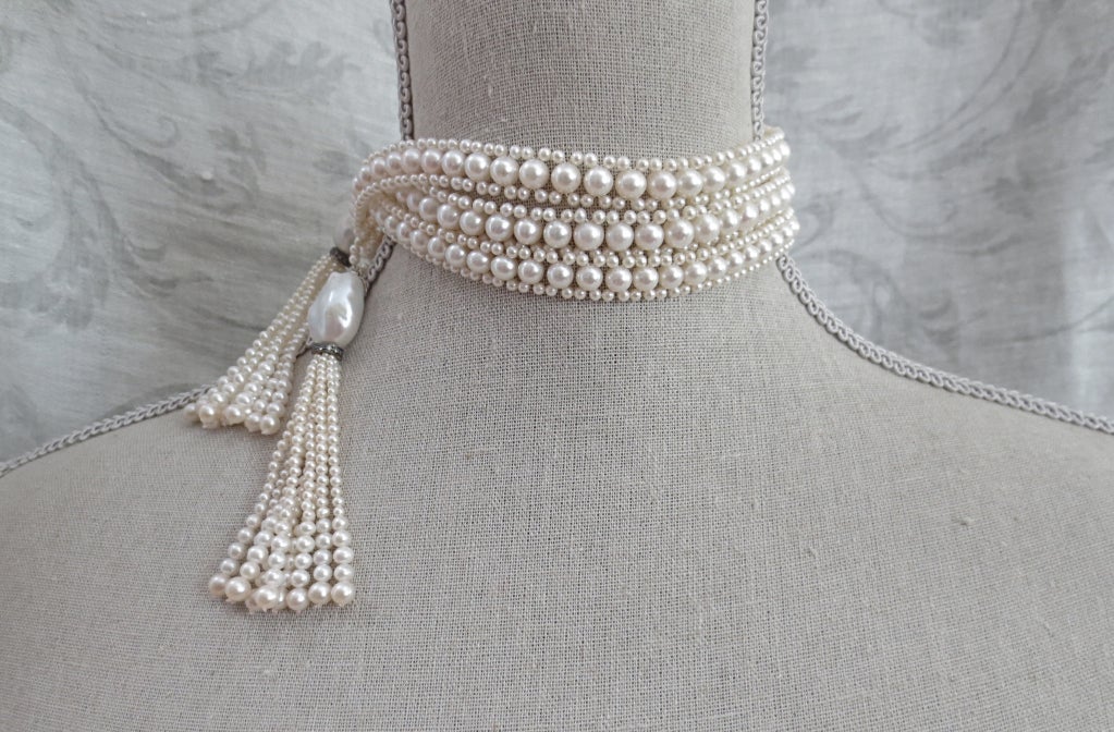 Intricate Woven Pearl Long Sautoir with Large Baroque Pearl Tassels In New Condition In Los Angeles, CA
