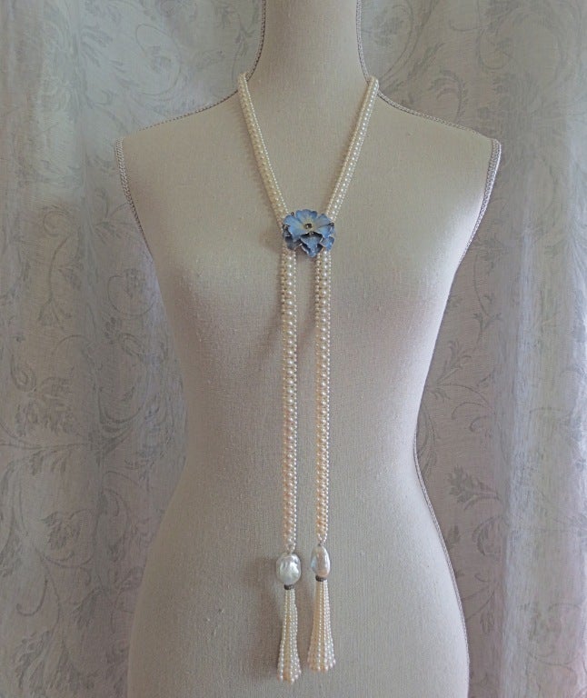 Intricate Woven Pearl Long Sautoir with Large Baroque Pearl Tassels 1