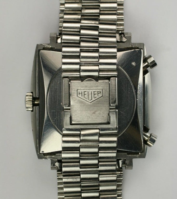 Men's Heuer Stainless Steel Monaco Chronograph Wristwatch circa 1970s