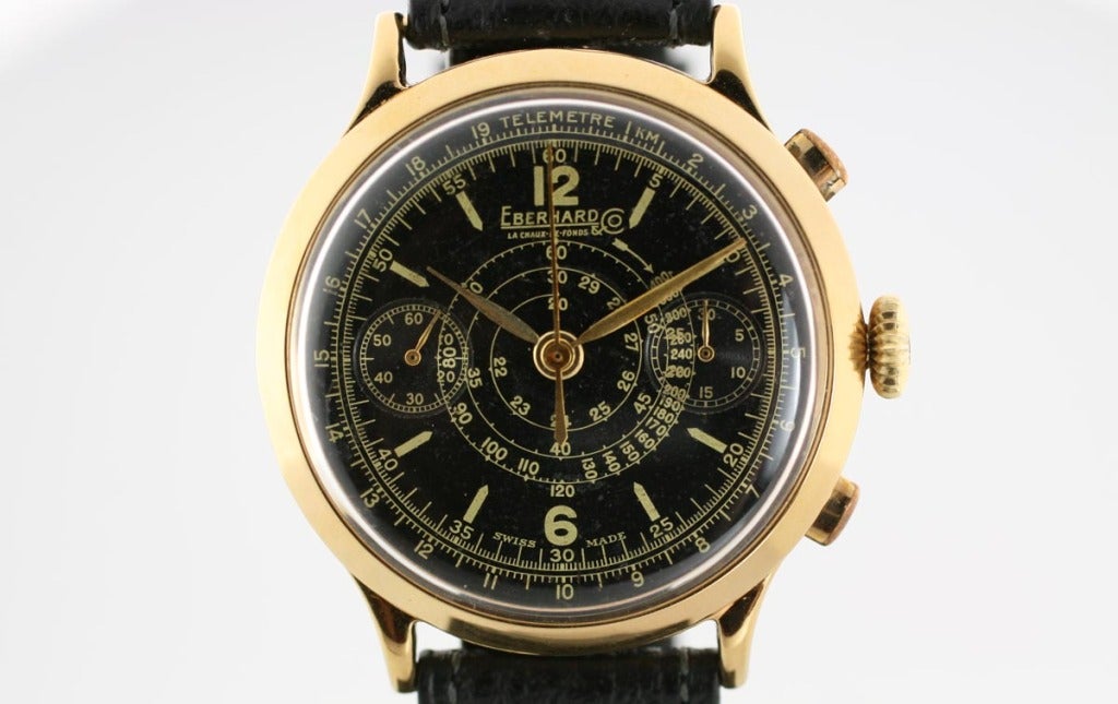 EBERHARD & CO Gold-Plated Chronograph Wristwatch circa 1930s 1